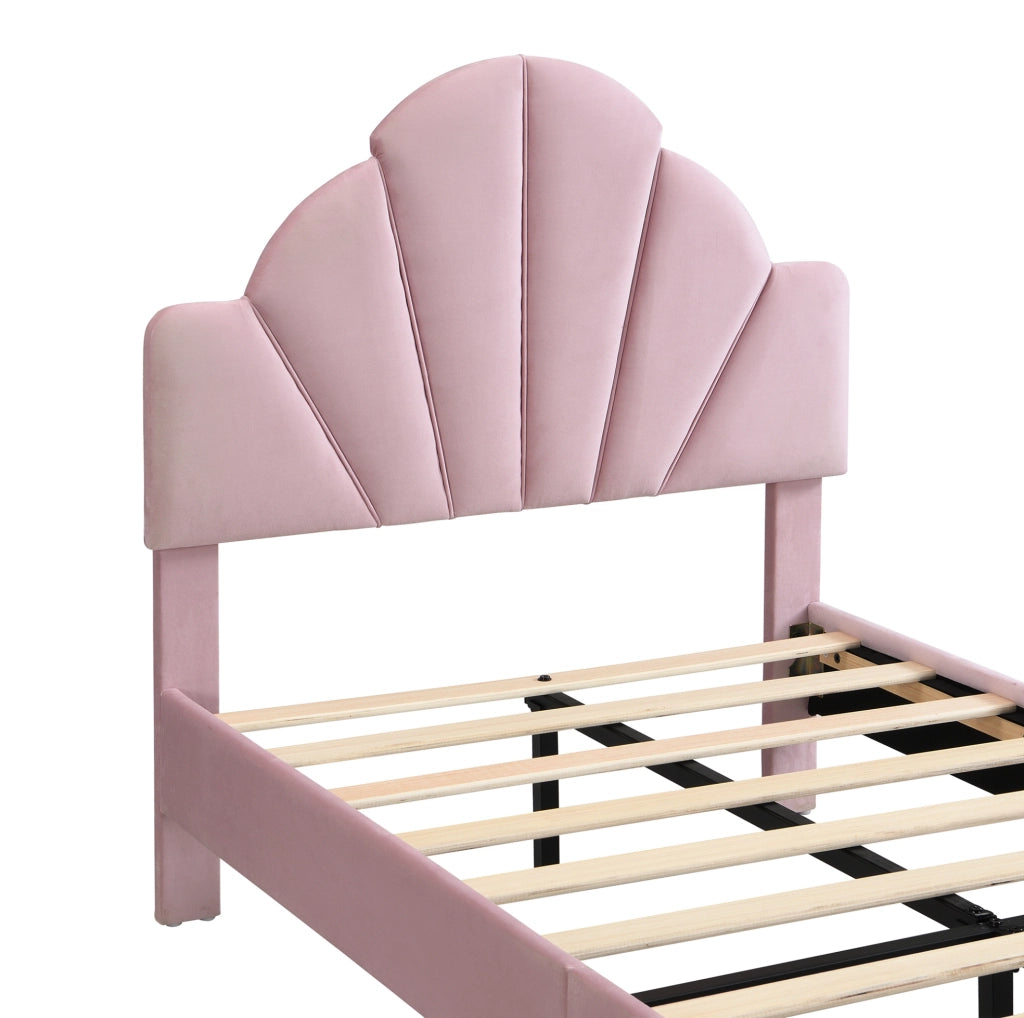 Letto singolo imbottito con testiera in velluto rosa e panca abbinata 90x200 cm