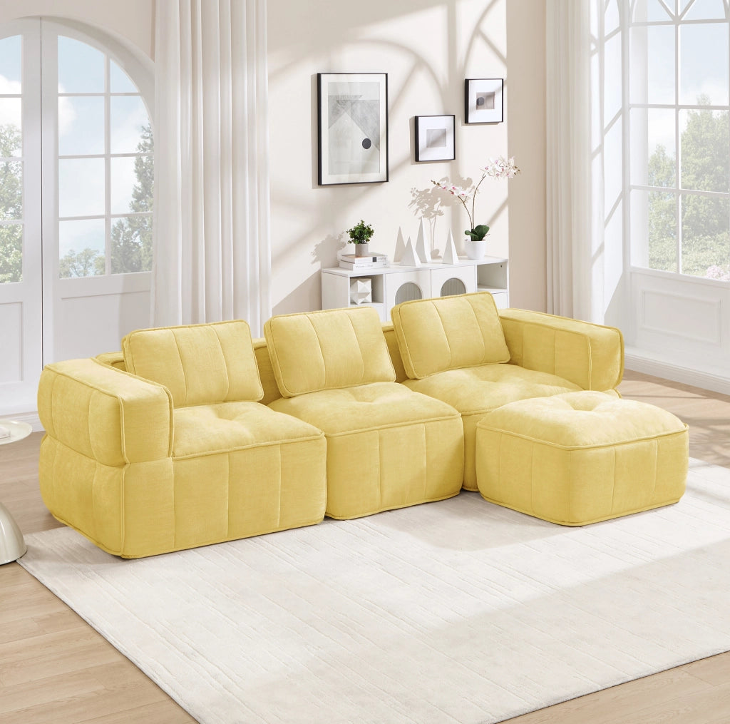 Divano modulare senza struttura giallo in poliestere con pouf
