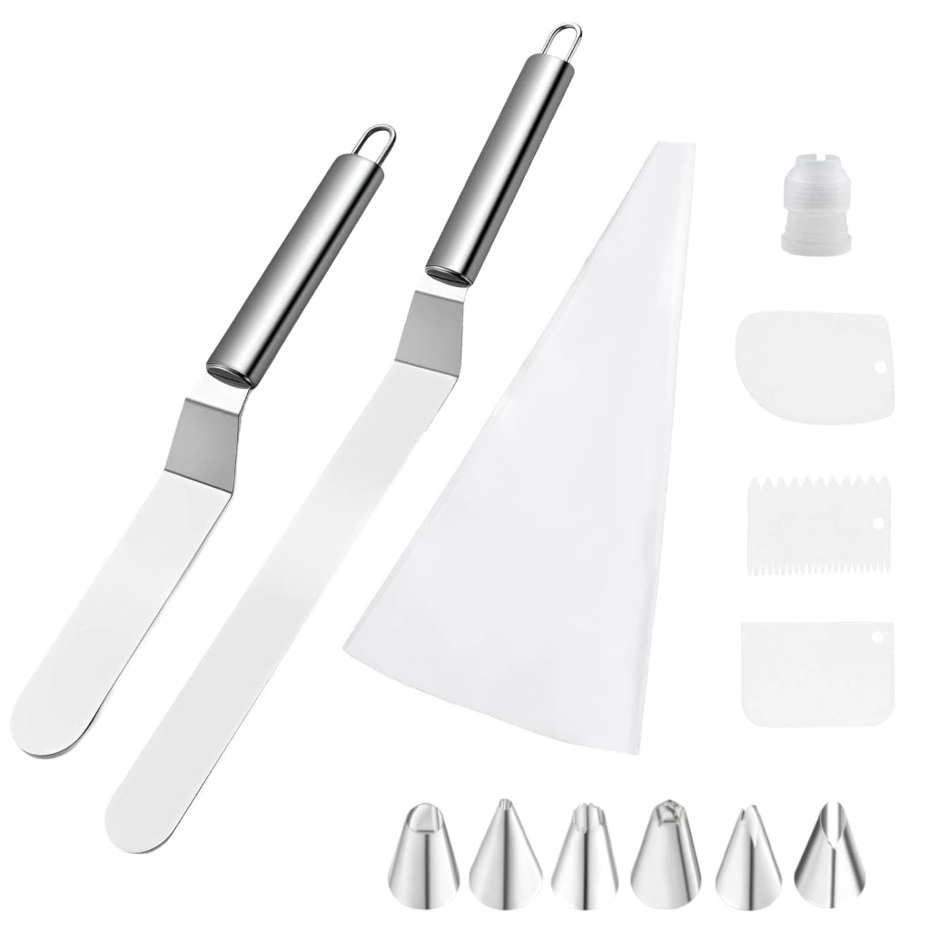 Set di spatole per torte, 2 spatole in acciaio inossidabile, 27,3 + 32,5 cm, con accessori