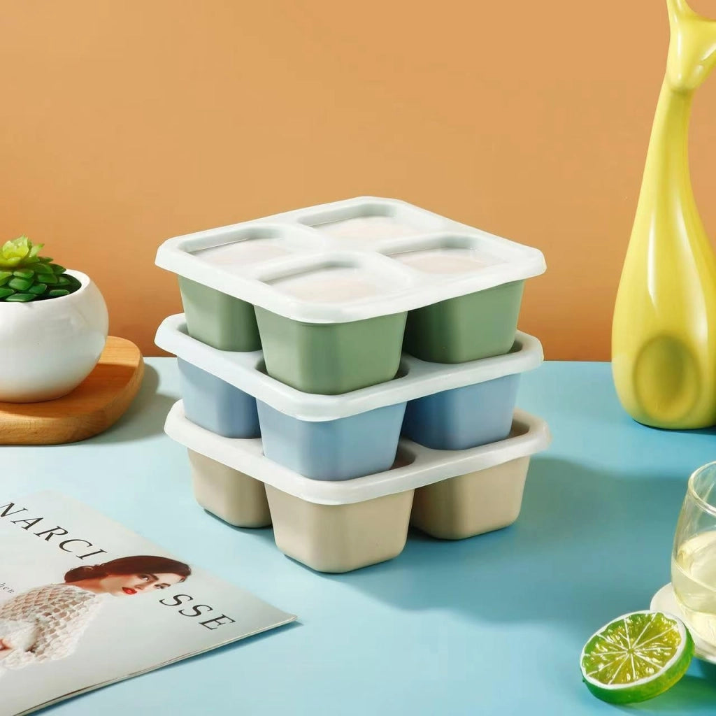 Contenitori per snack con scomparti, set da 3, in silicone, senza BPA, 4 scomparti, riutilizzabili
