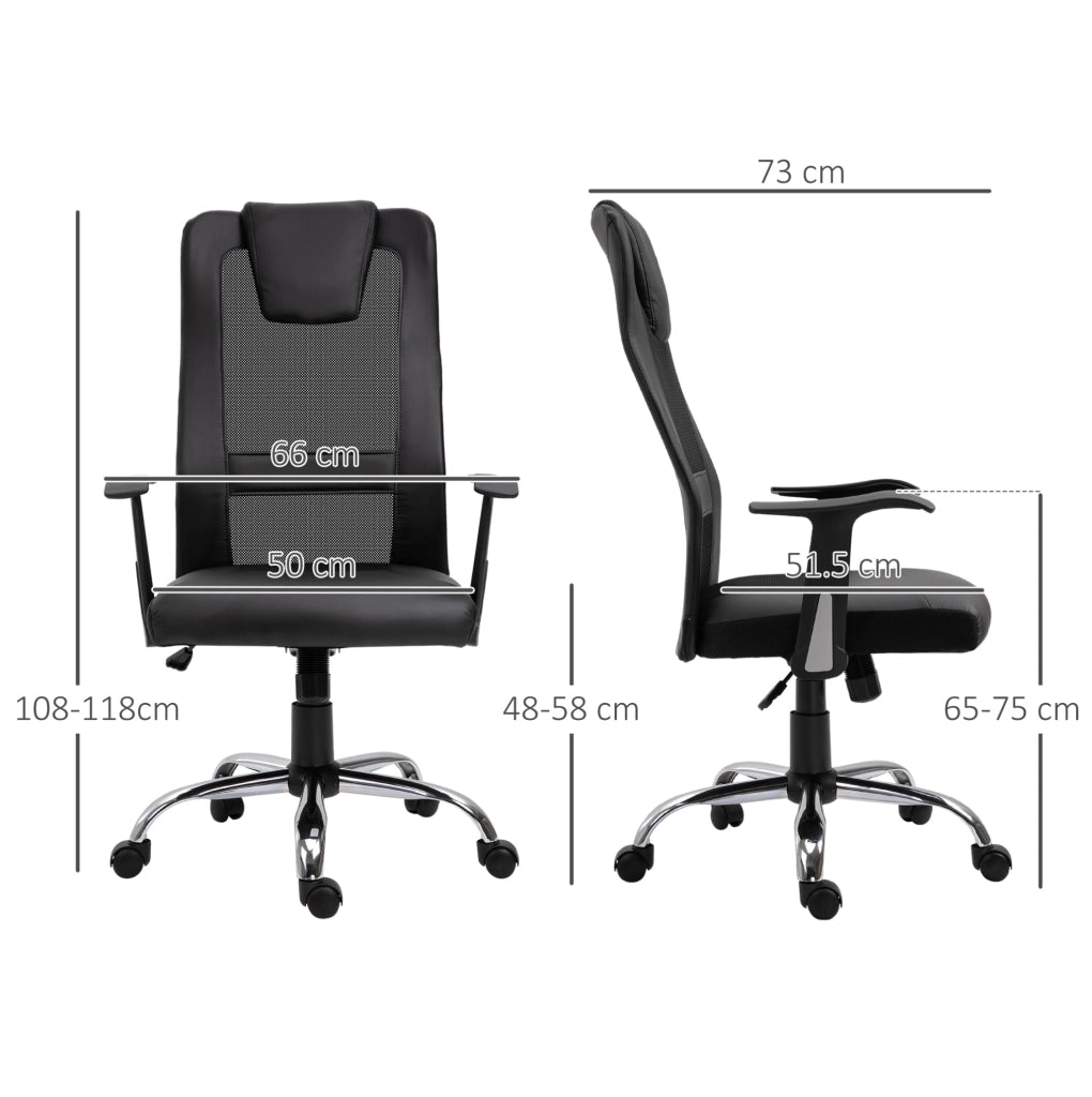 Sedia da ufficio ergonomica nera 66x73x118 cm, regolabile, basculante, con braccioli