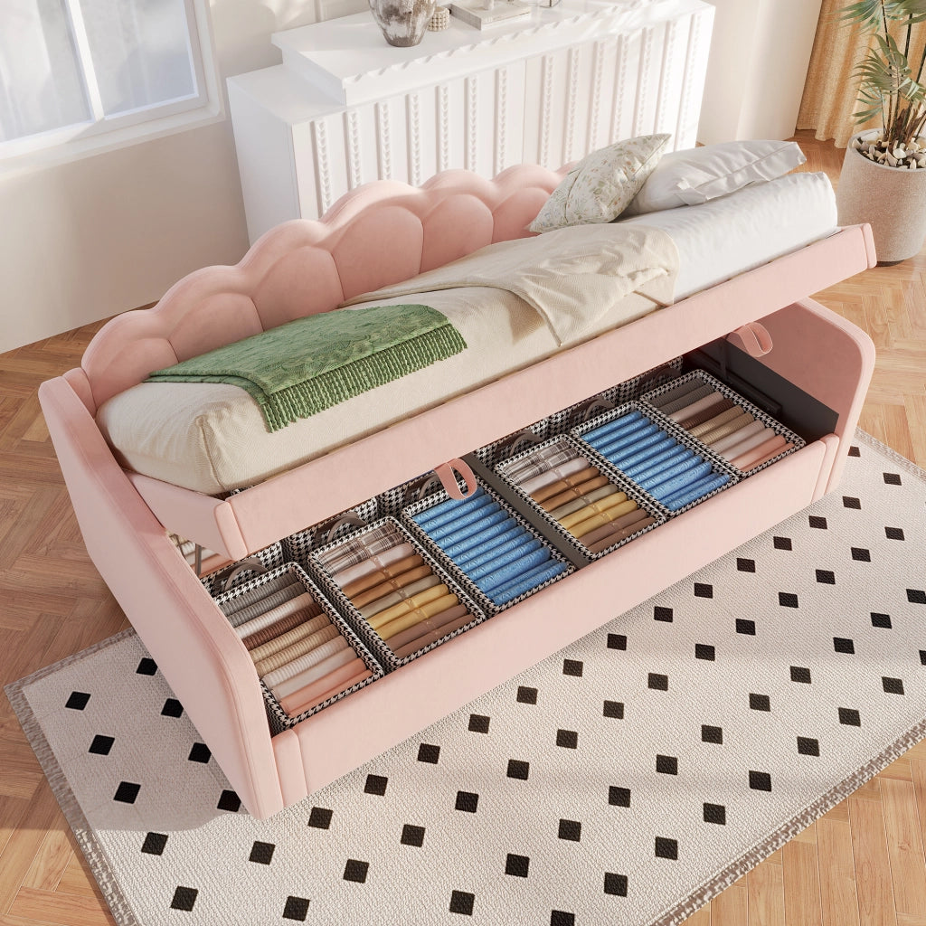 Letto singolo rosa 90x200 cm con contenitore