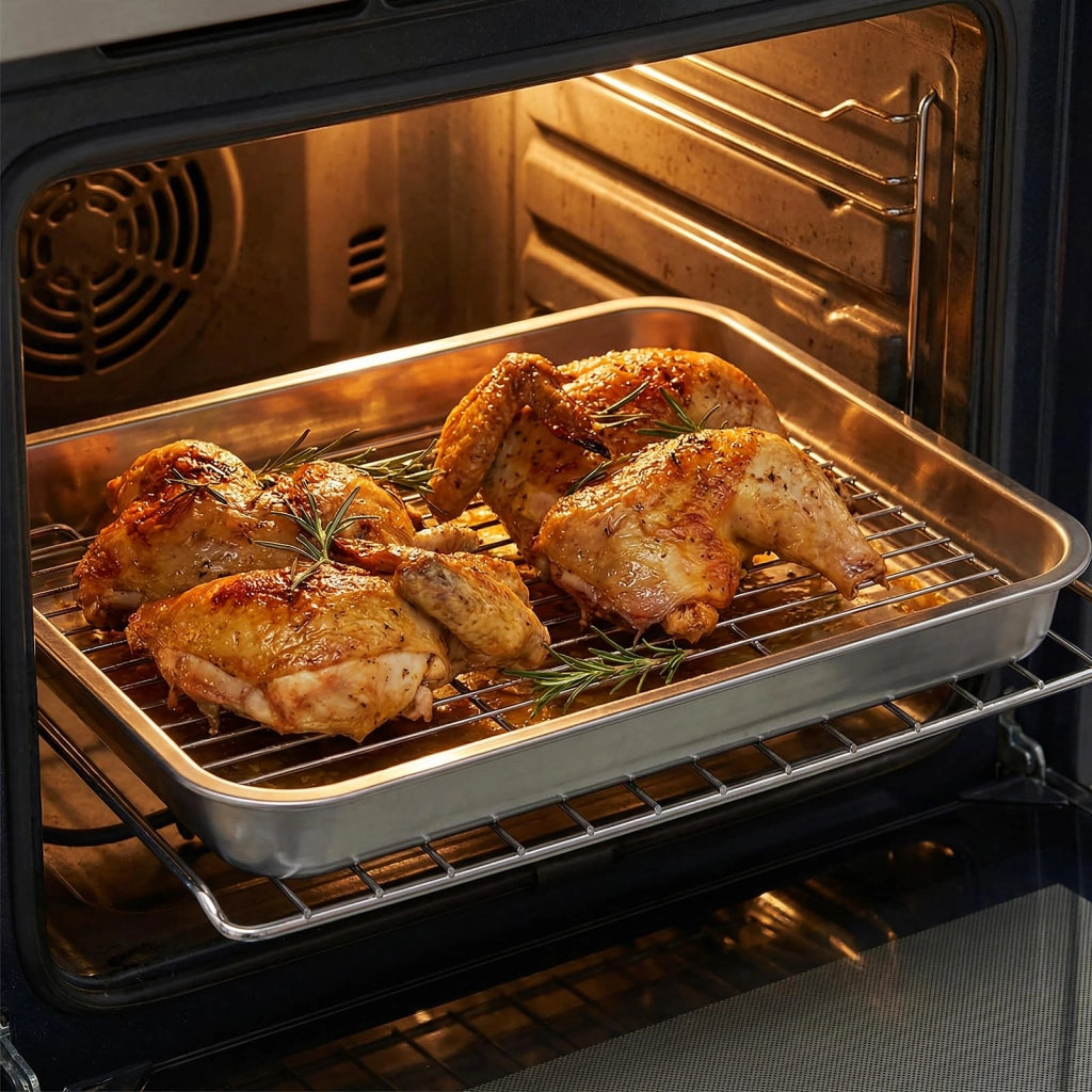 Set di 4 griglie di ventilazione, in acciaio inossidabile, dimensioni 29,5x22x1,5 cm, per forno e barbecue