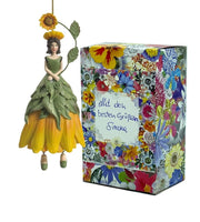 Fiore artificiale a forma di girasole, giallo-verde, 14 cm, da appendere