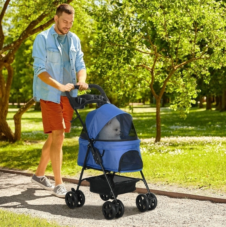 Passeggino pieghevole per cani e gatti 67 x 45 x 96 cm Oxford blu