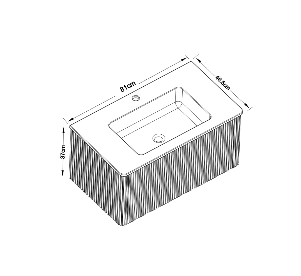 Mobile lavabo da bagno 80 cm con lavabo in solid surface cassetti push to open design scanalato bianco per bagni piccoli