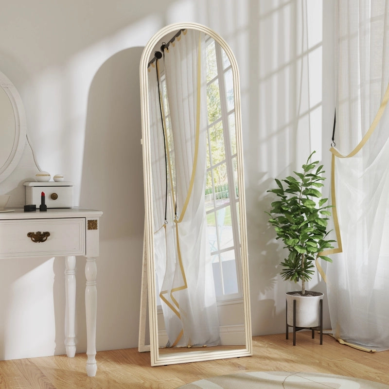 Specchio da terra a figura intera con supporto pieghevole e ganci da parete; cornice bianca ad arco 50 × 3.7 × 160 cm