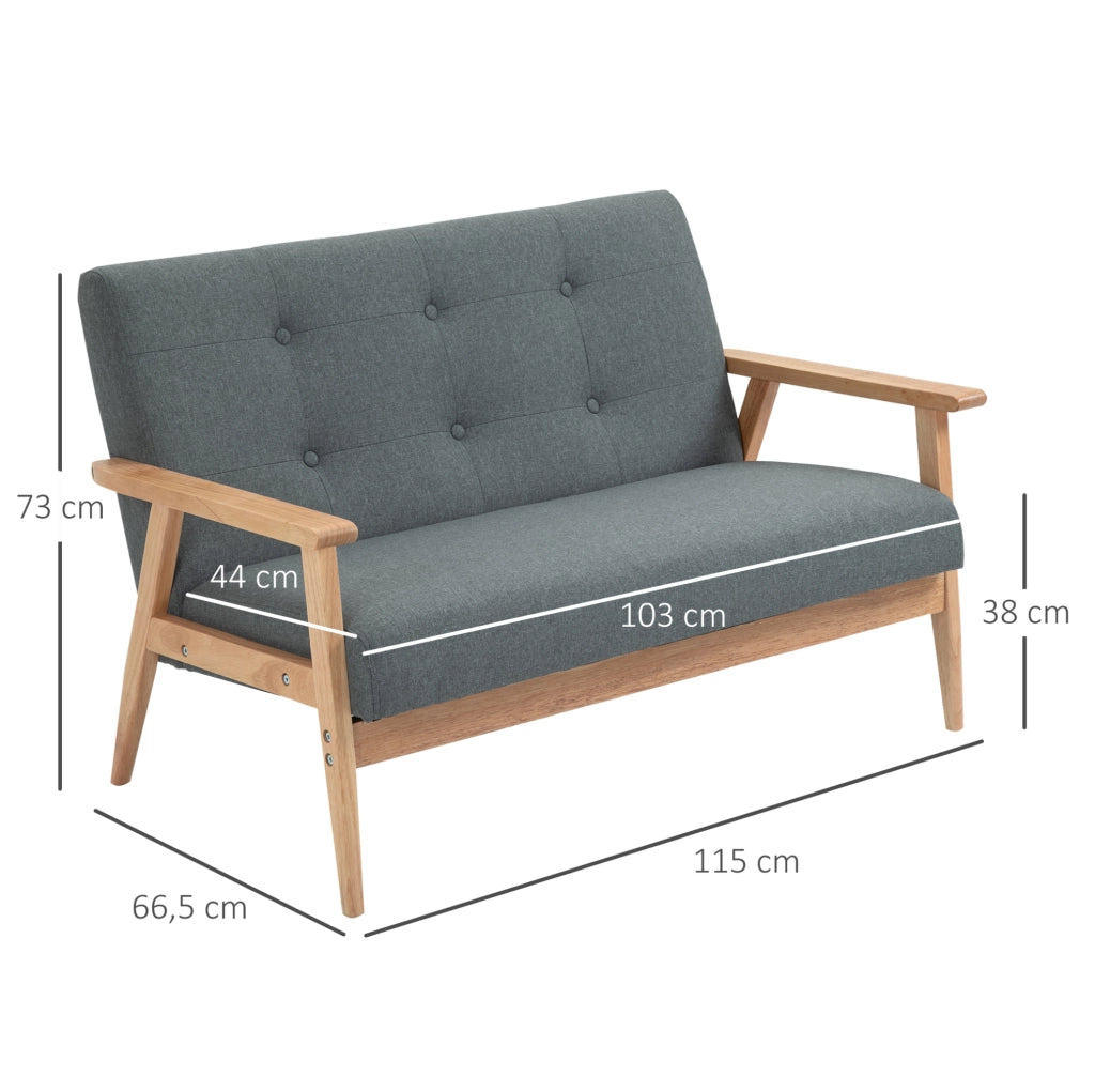 Divano 2 posti 115x66,5x73 cm in lino grigio scuro, design compatto