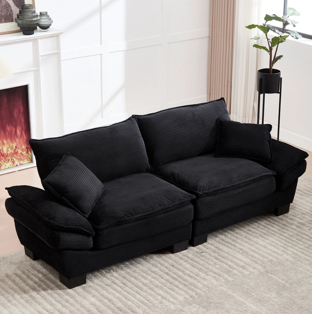 Divano a 2 posti 224x81x81 cm in velluto nero con braccioli, per soggiorno e ufficio