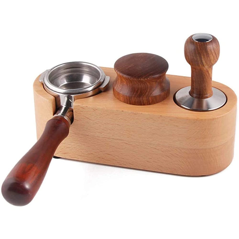 Portafiltro per caffè da 58 mm con base in legno e piedini antiscivolo