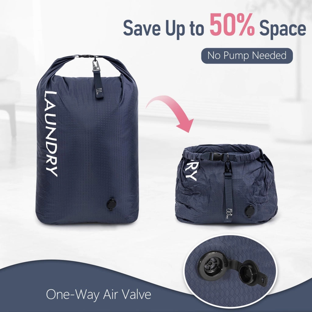 Confezione da 2 sacchetti da viaggio impermeabili, comprimibili, colore blu navy/rosa