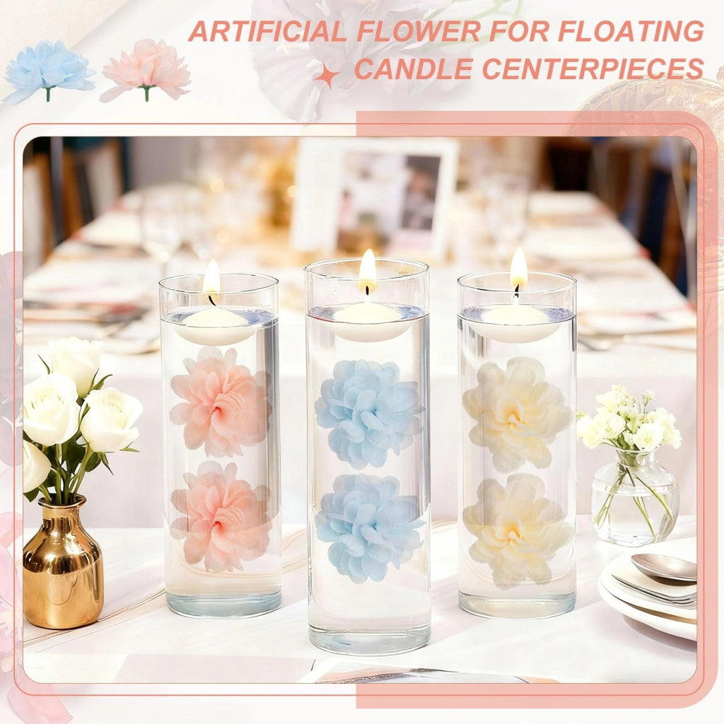 Fiori artificiali, 9,9 cm di altezza, confezione da 12 pezzi, colore bianco, adatti per galleggianti per candele