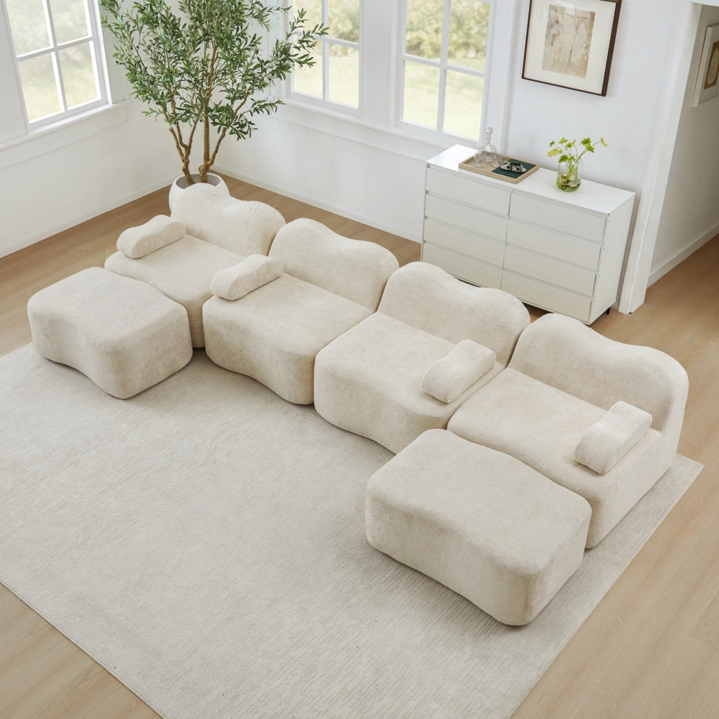 Divano modulare a U 384 x 167 x 70 cm beige, 4 posti, 2 ottomani, senza montaggio