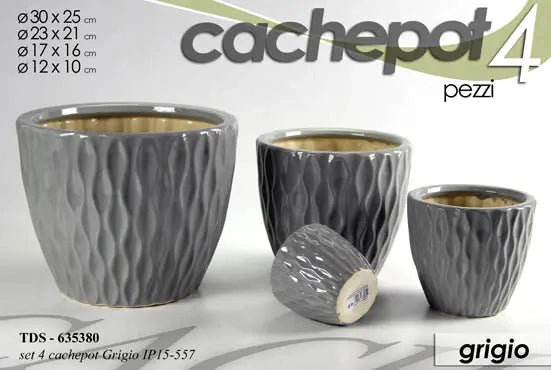 Set 4 cachepot grigio chiaro Ø30/23/17/12 cm