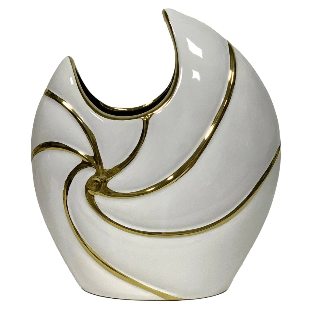 Vaso da tavolo in Vetroceramica, forma da brocca, bianco e oro lucido, 9x22x25 cm