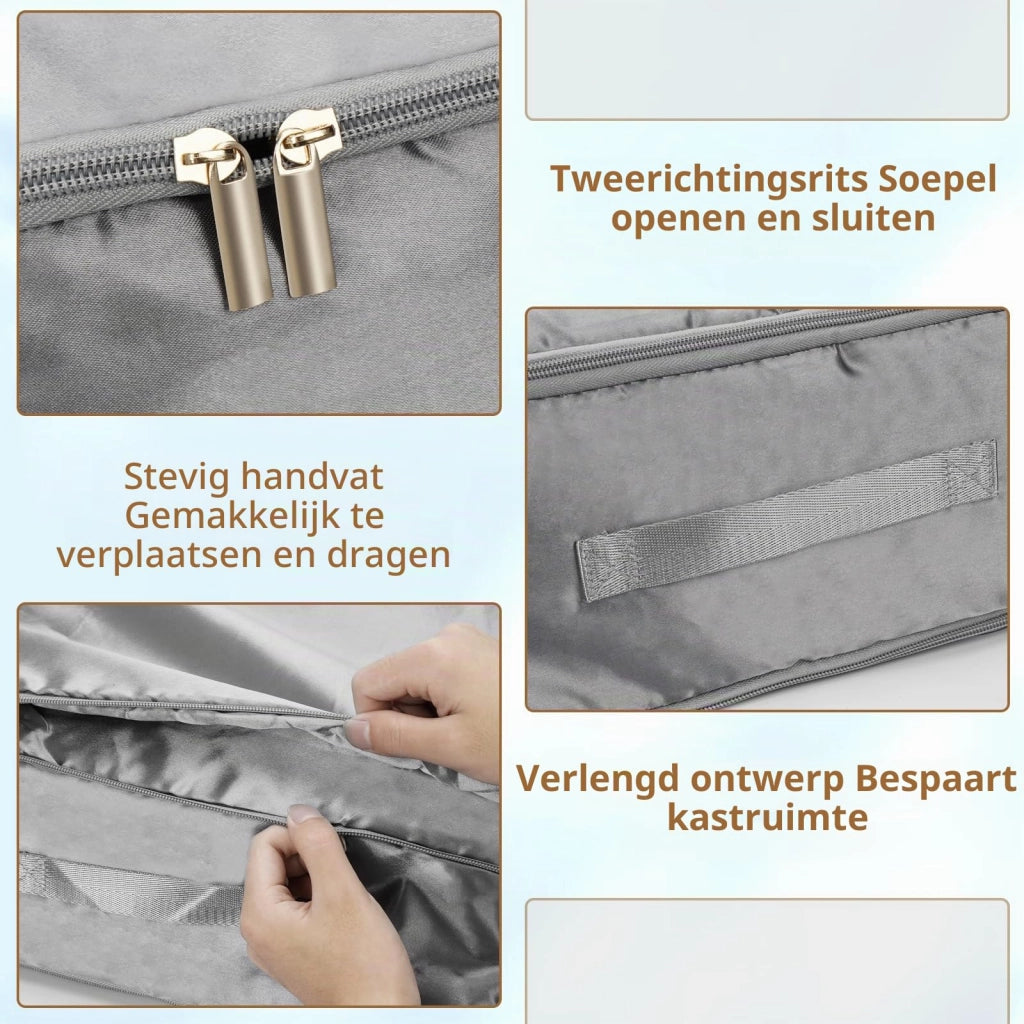 Set di 2 organizer auto-compressibili, grigi, dimensioni 52x42x30 cm e 52x42x60 cm