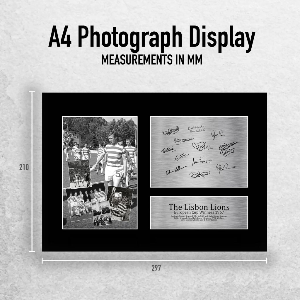 Esposizione fotografica A4: "Lisbon Lions 1967", firmata, non incorniciata