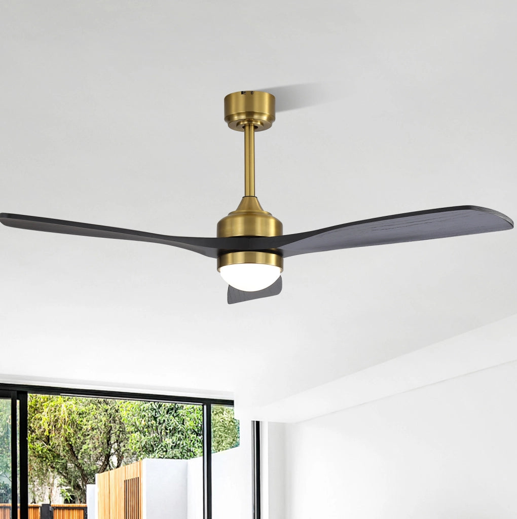 Ventilatore da soffitto 52 pollici con LED dimmerabile, motore DC e telecomando dorato