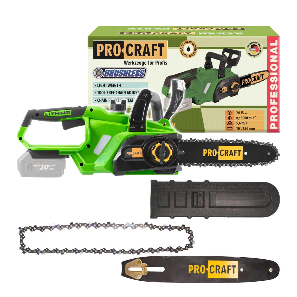 Mini motosega a batteria a una mano Procraft PKA36, 20 V, barra 250 mm, 1,7 kg