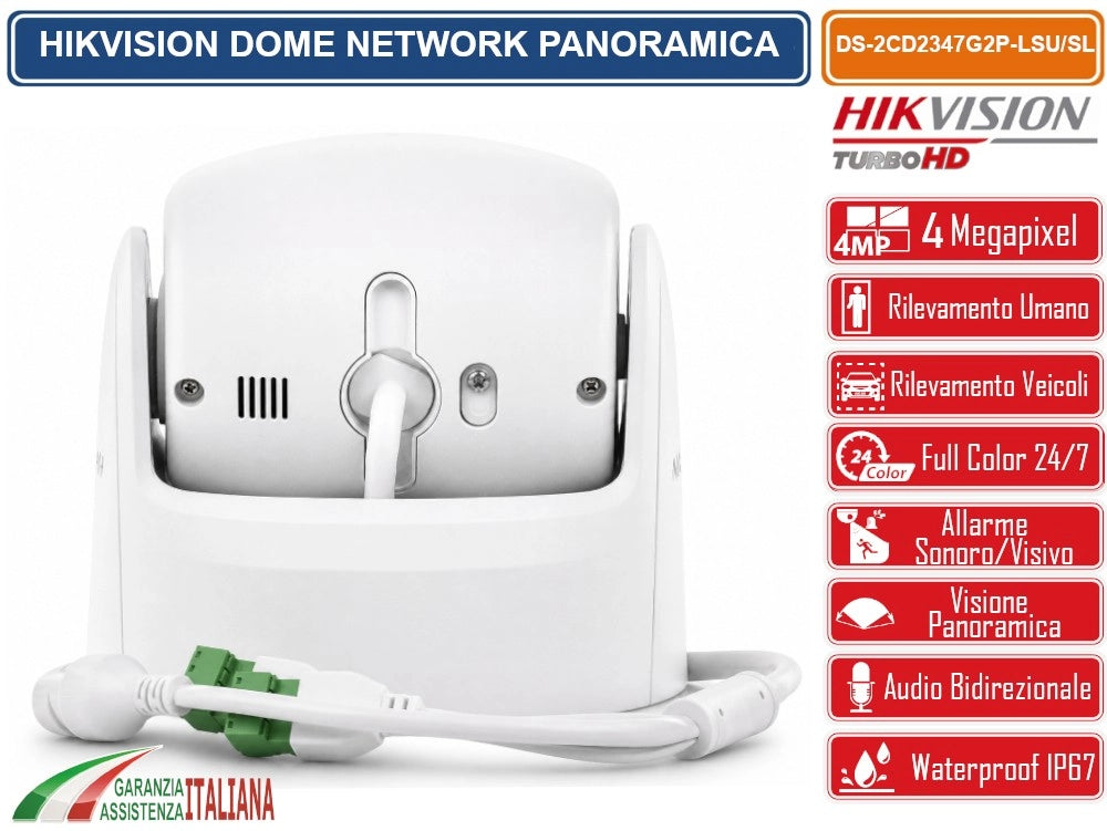 HIKVISION DS-2CD2347G2P-LSU/SL TELECAMERA IP PANORAMICA 4MP COLORVU 180° DUAL LENS CON ALLARME ATTIVO AUDIO BIDIREZIONALE WDR 130DB H.265+, IP67