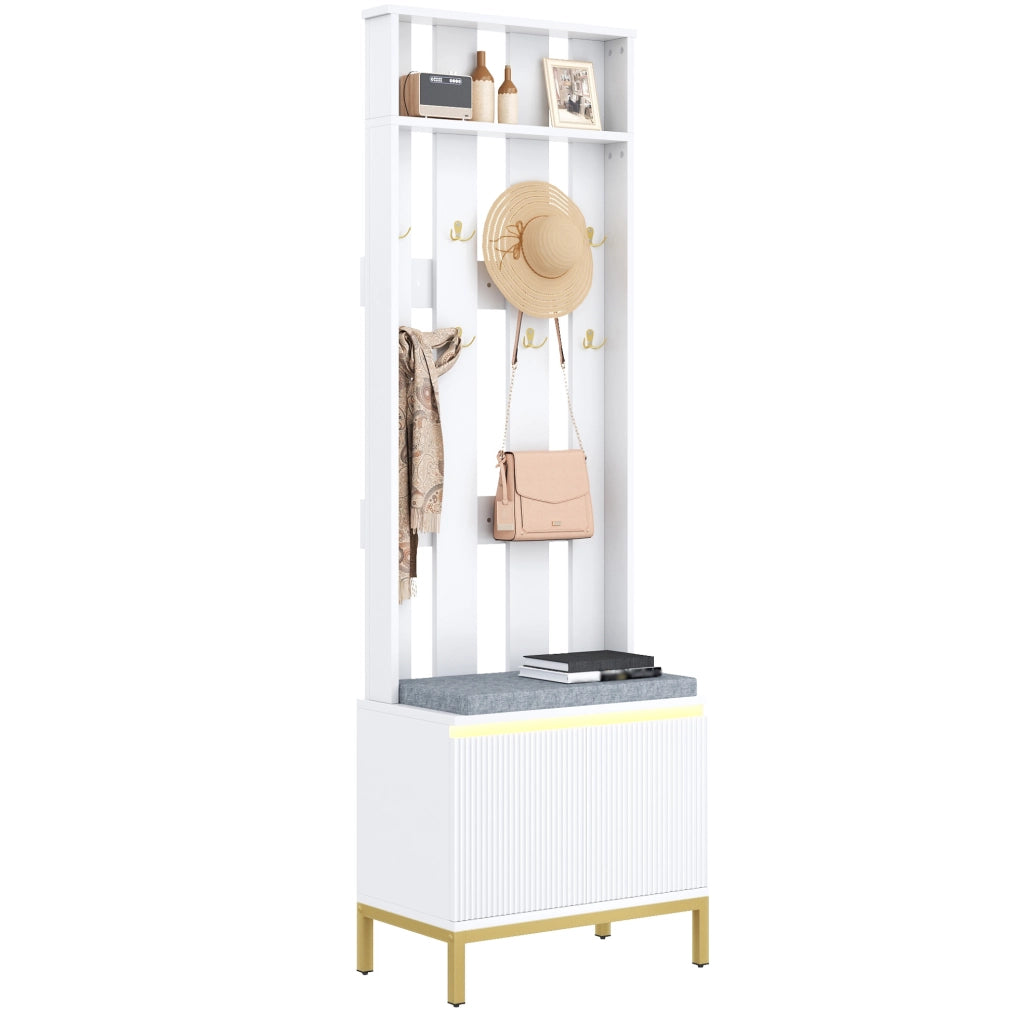 Mobile da ingresso bianco con panca, appendiabiti e scarpiera