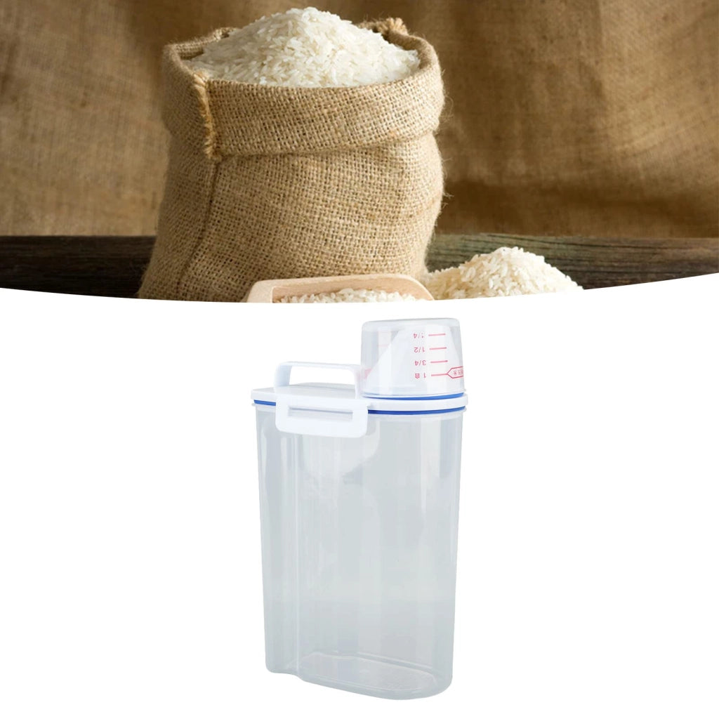 Contenitore ermetico per alimenti da 2 kg, trasparente, con misurino