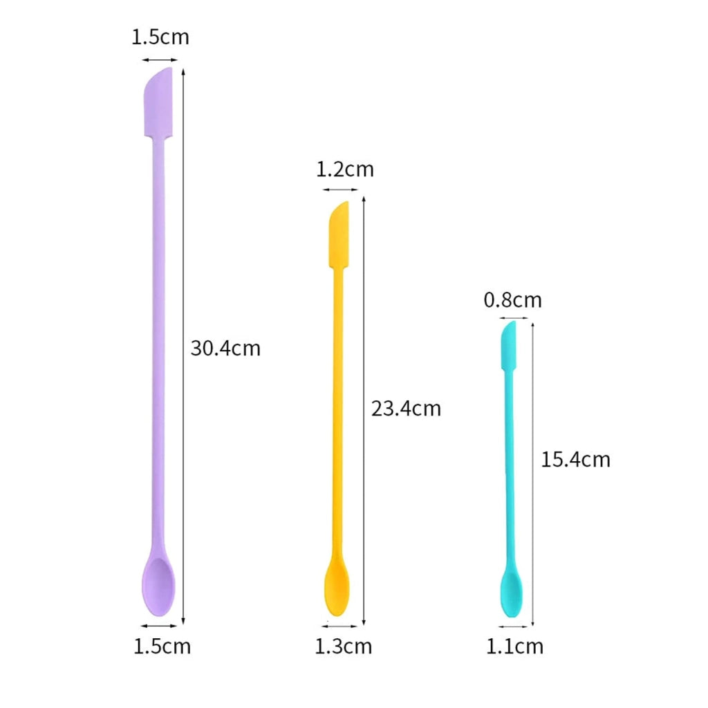 Set di spatole in silicone, 3 pezzi, con superficie doppia, colore viola/giallo/blu