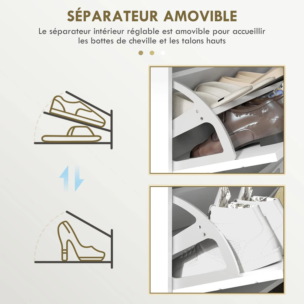 Scarpiera Salvaspazio a 4 Ante a Ribalta con Ripiani Regolabili, Mobile Porta Scarpe con Piedi in Acciaio Bianco 106 x 24 x 102 cm