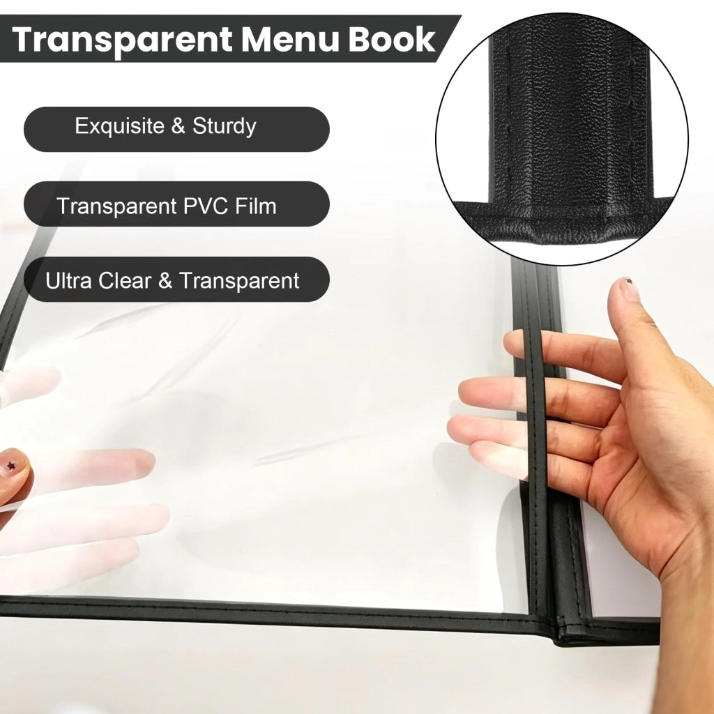 Porta menu A4, confezione da 6 pezzi, fronte-retro, impermeabile, trasparente