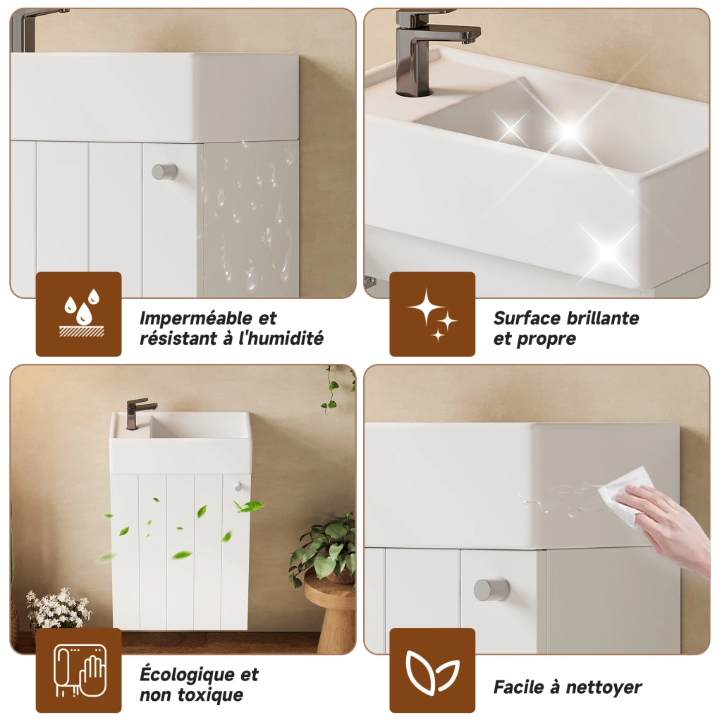 Mobile lavabo sospeso 41 × 23 × 62,5 cm in ceramica e MDF bianco con anta soft close salvaspazio per bagno