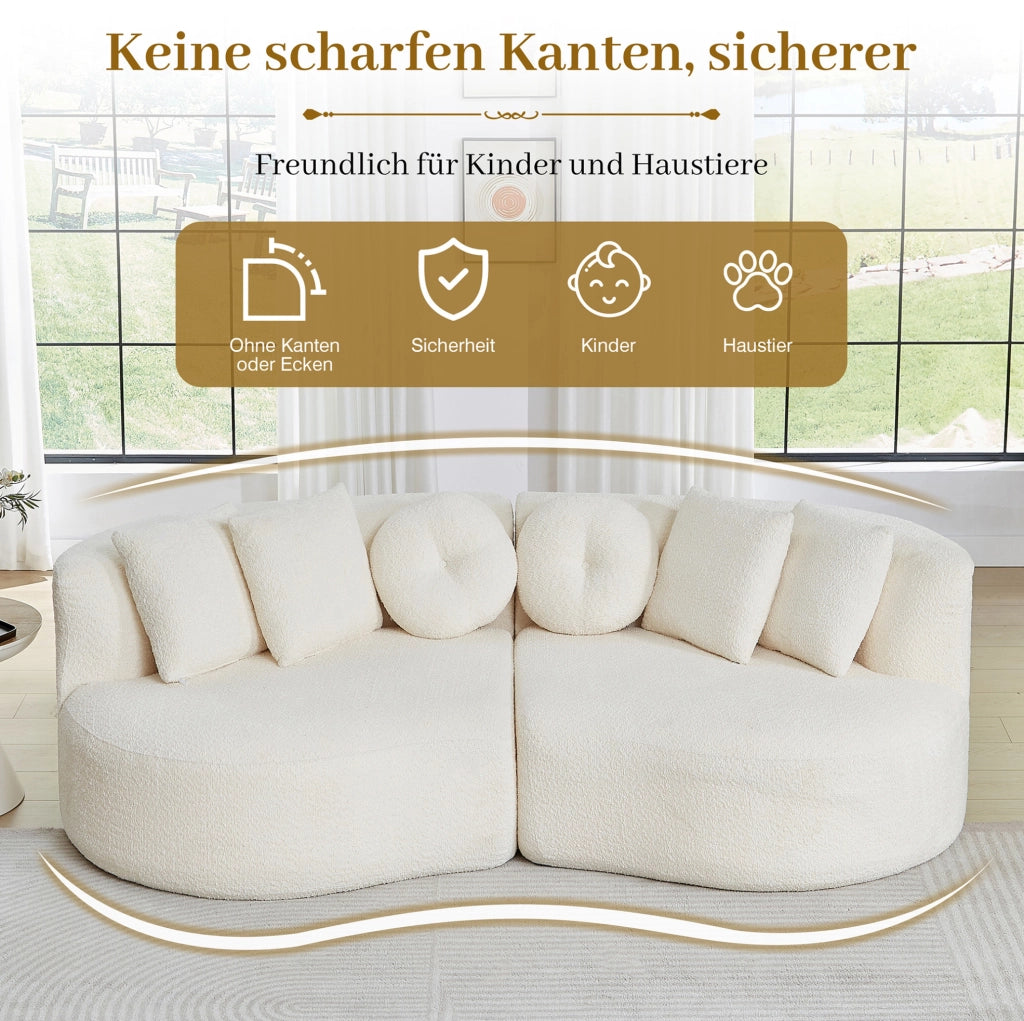 Divano modulare in ciniglia beige con 6 cuscini