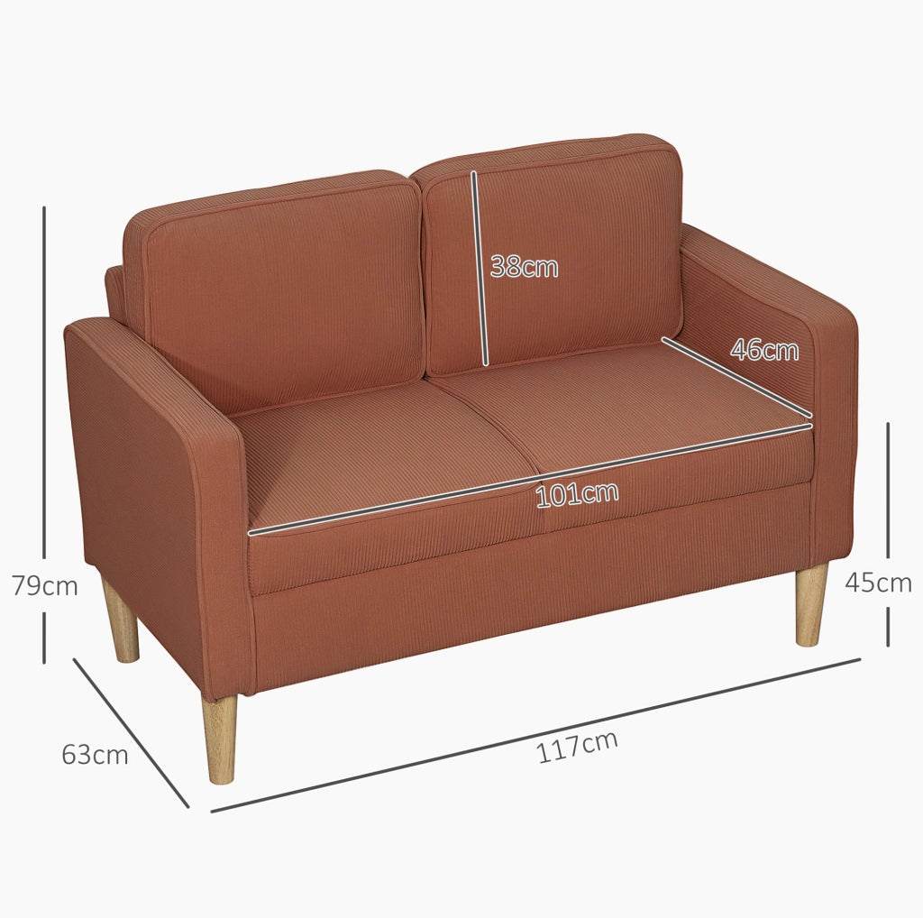 Divano 2 posti 117x63x79 cm con contenitore, piedi in legno e cuscini sfoderabili