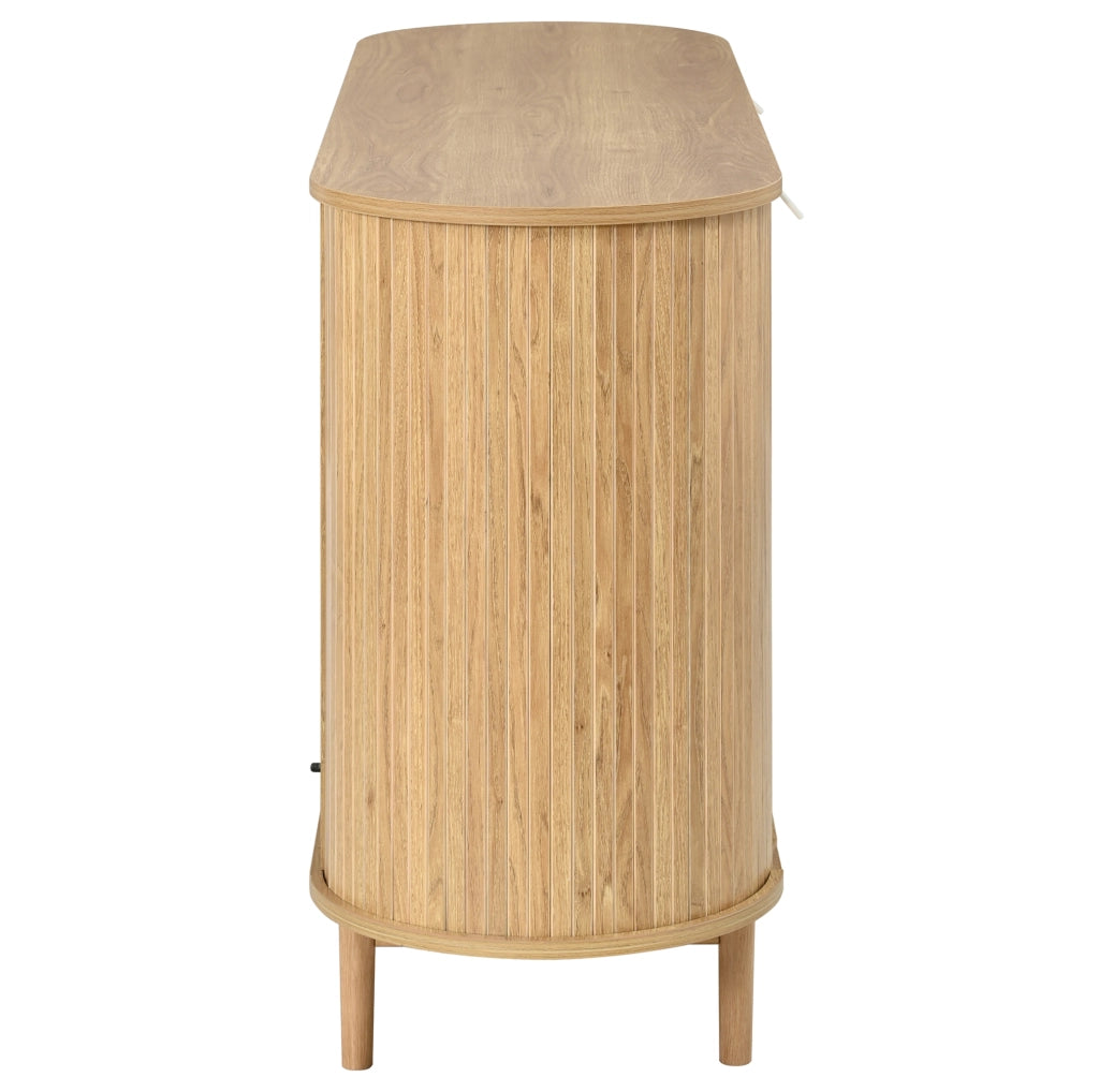Credenza a 3 ante con frontale a righe verticali, 140 cm, finitura naturale