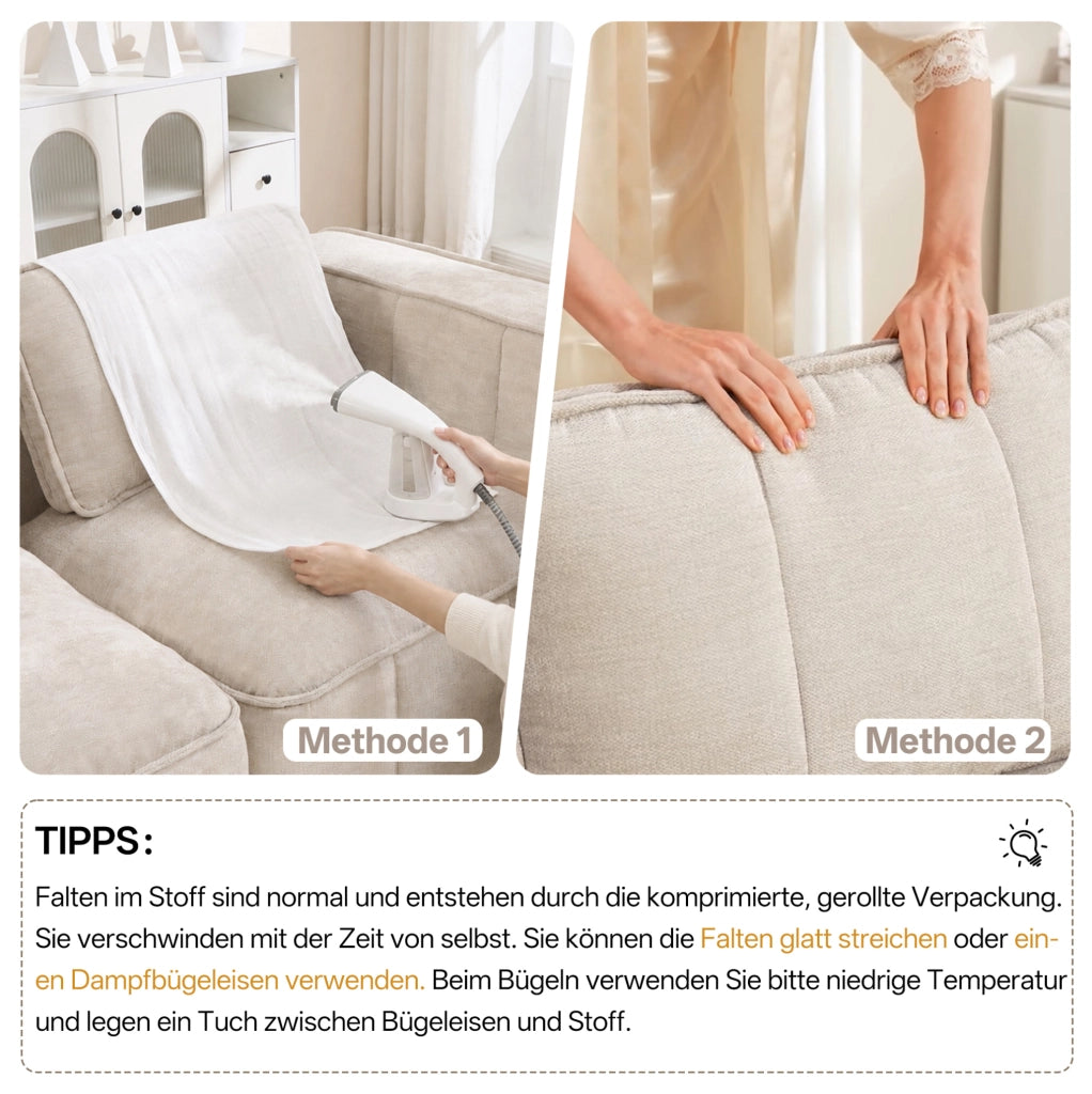 Divano modulare beige in poliestere, 344 cm, senza montaggio