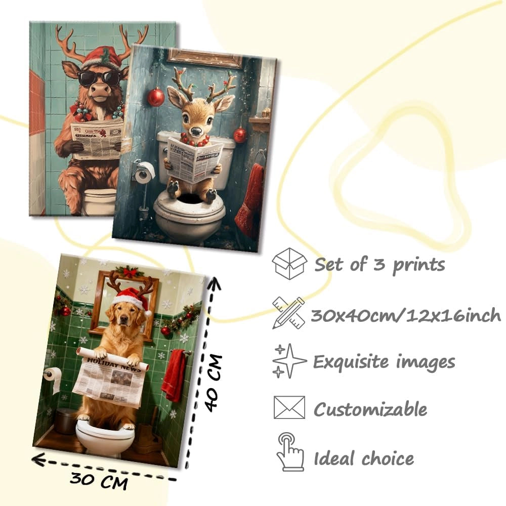 Set di 3 quadri su tela con motivi animali, dimensioni 30x40 cm, decorazioni da parete