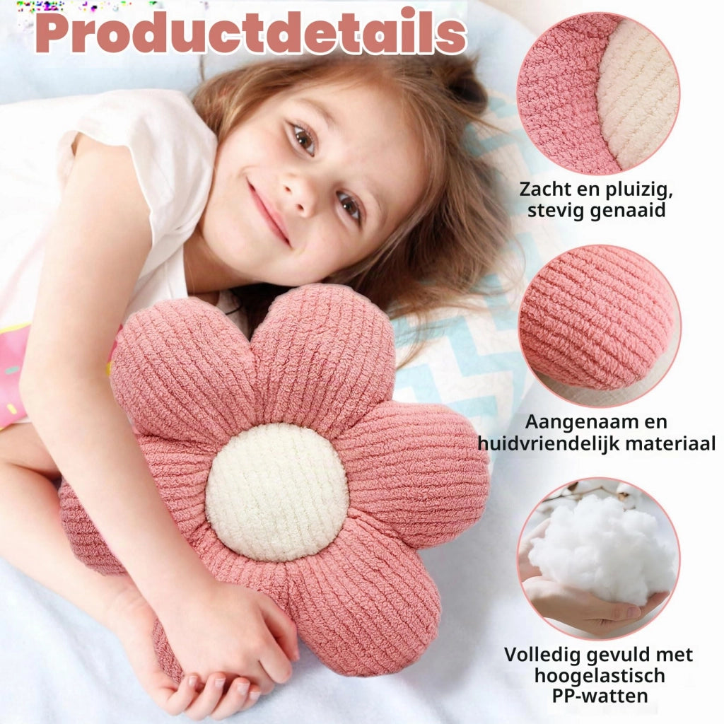 Set di 2 cuscini a forma di fiore, 40 cm, bianchi e rosa, morbidi, decorativi