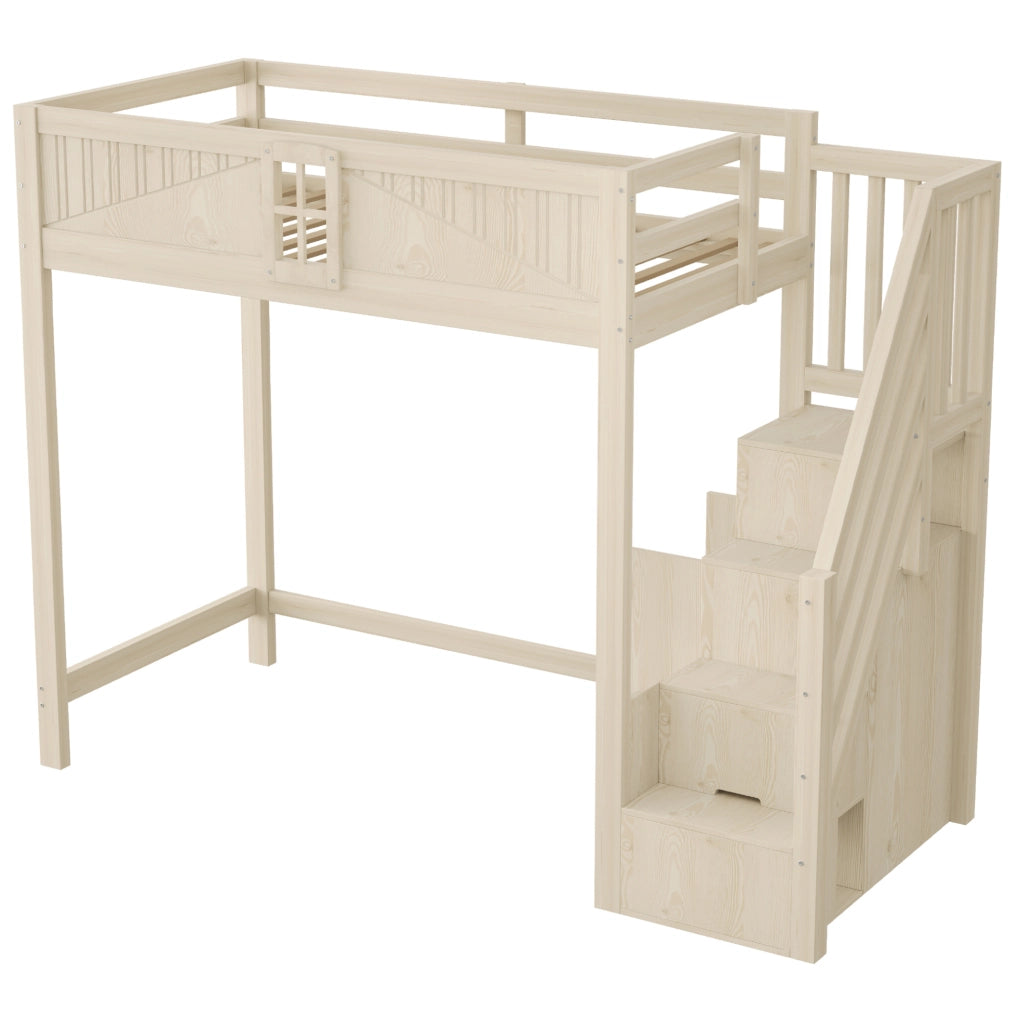 Letto a soppalco in legno massiccio 90 x 200 cm con scala di sicurezza reversibile e spazio multifunzionale
