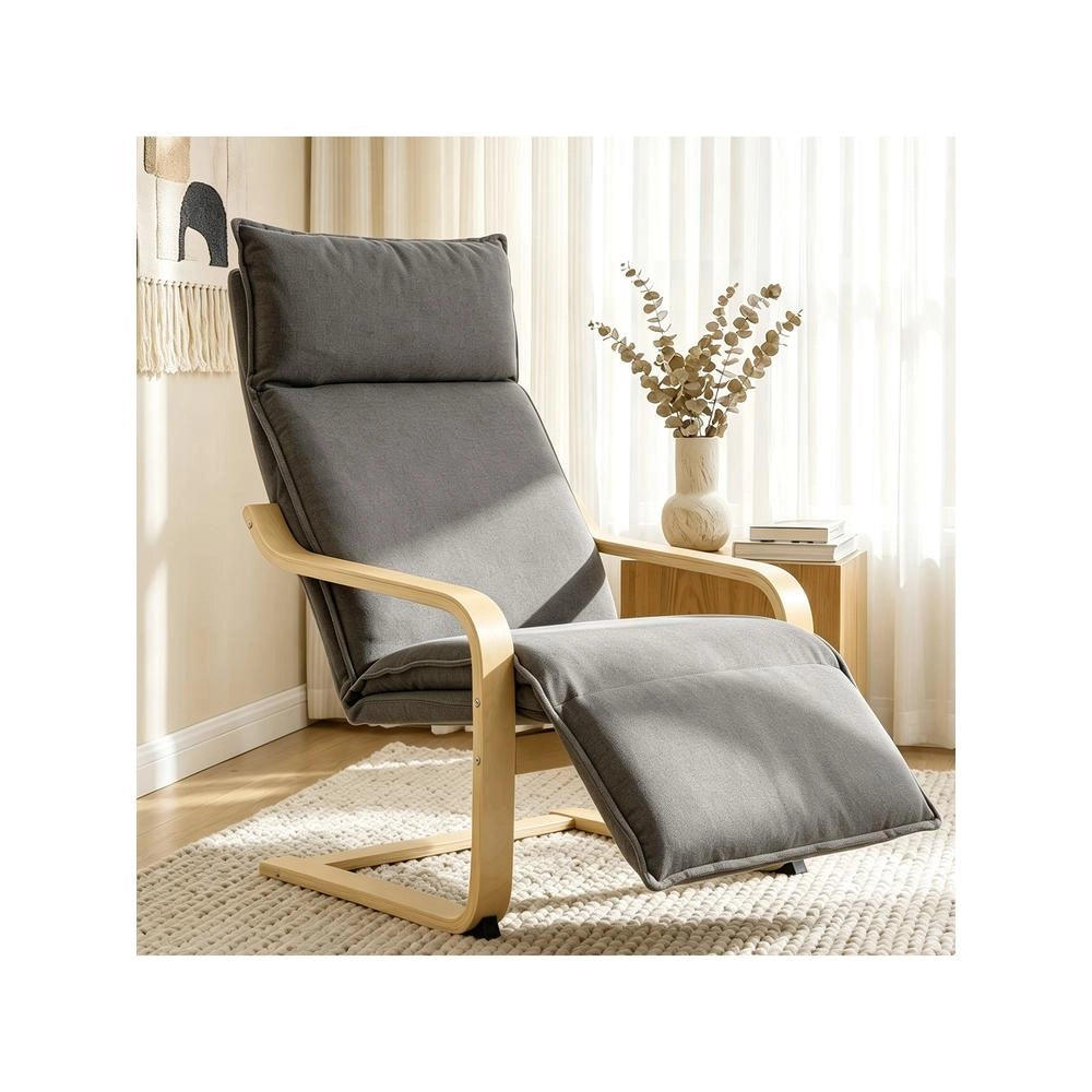 Poltrona Relax da Salotto con Poggiapiedi Integrato Tessuto Effetto Lino Grigio Scuro Ergonomica Design Moderno per Casa