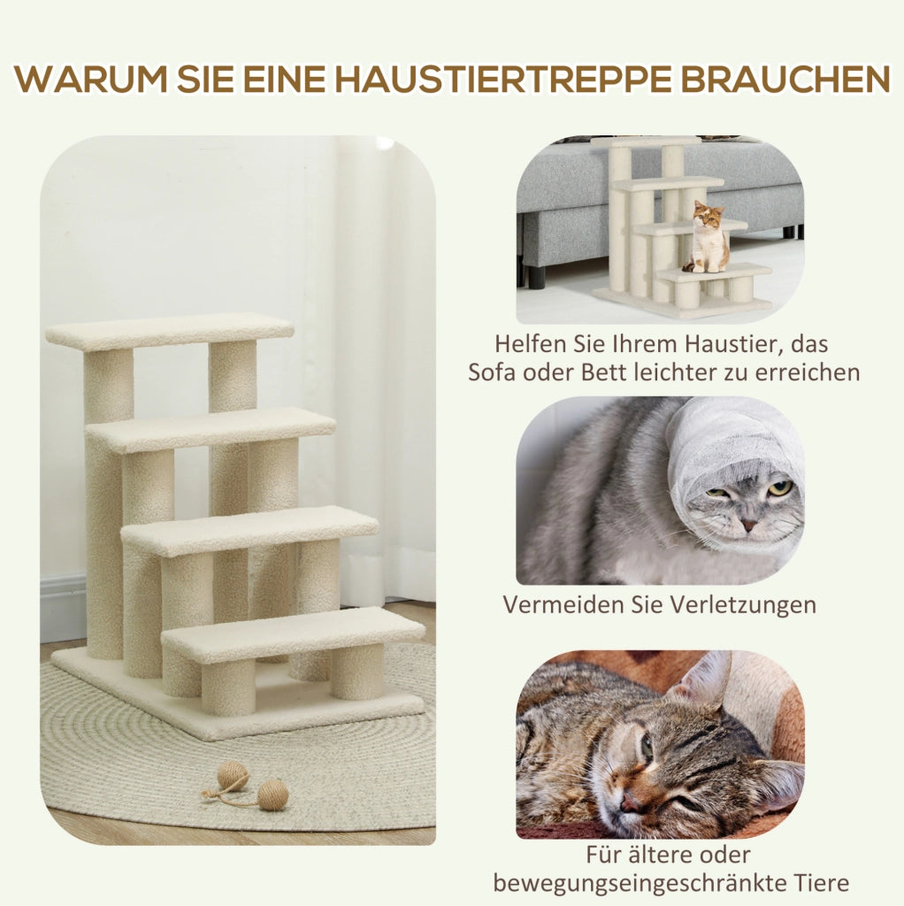 Scala per cani e gatti a 4 gradini 61x41x60 cm in tessuto peluche beige