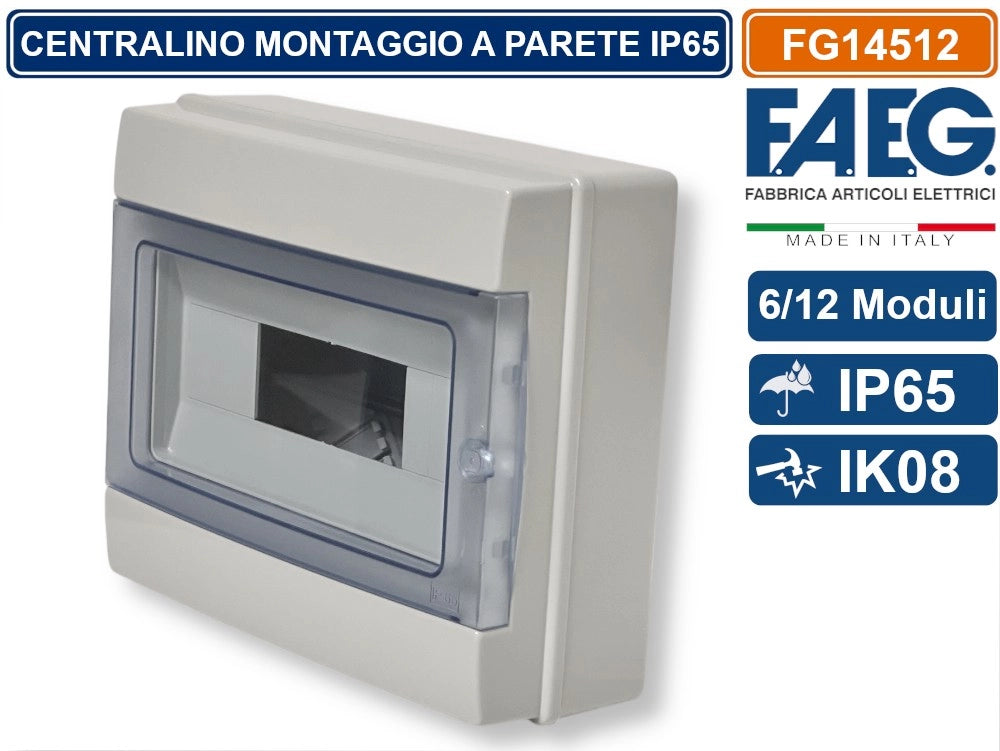 CENTRALINO A PARETE 12 MODULI TENUTA STAGNA IP65 COLORE GRIGIO CON SPORTELLO FAEG - FG14512