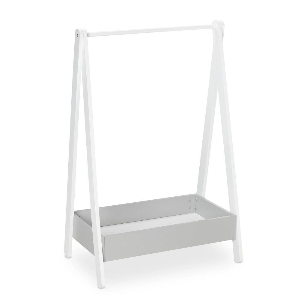Appendiabiti per bambini, dimensioni 99x63,5x42 cm, bianco e grigio, con barra e ripiano
