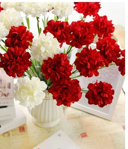 Garofani artificiali, 10 pezzi, 50 cm, resistenti ai raggi UV, colore rosso