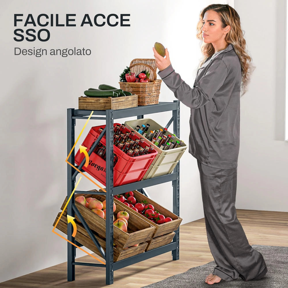 Scaffale per Casse di Bevande e Bibite a 3 Livelli, Porta 6 Casse, Ripiani Regolabili, Salvaspazio per Casa e Garage, 110x30x110cm, Grigio