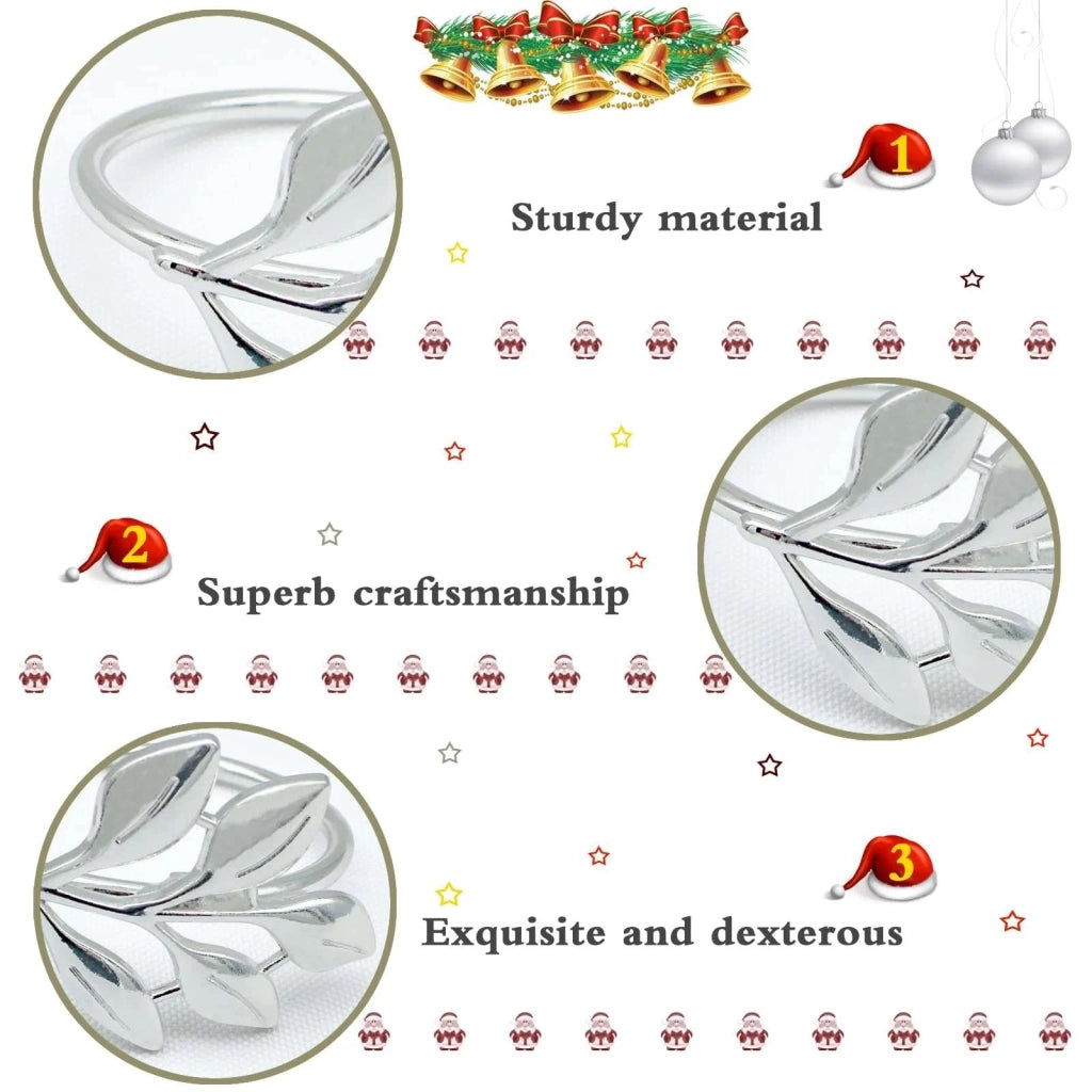 Portatovaglioli, 10 pezzi, argento, metallo, design a foglia, eleganti