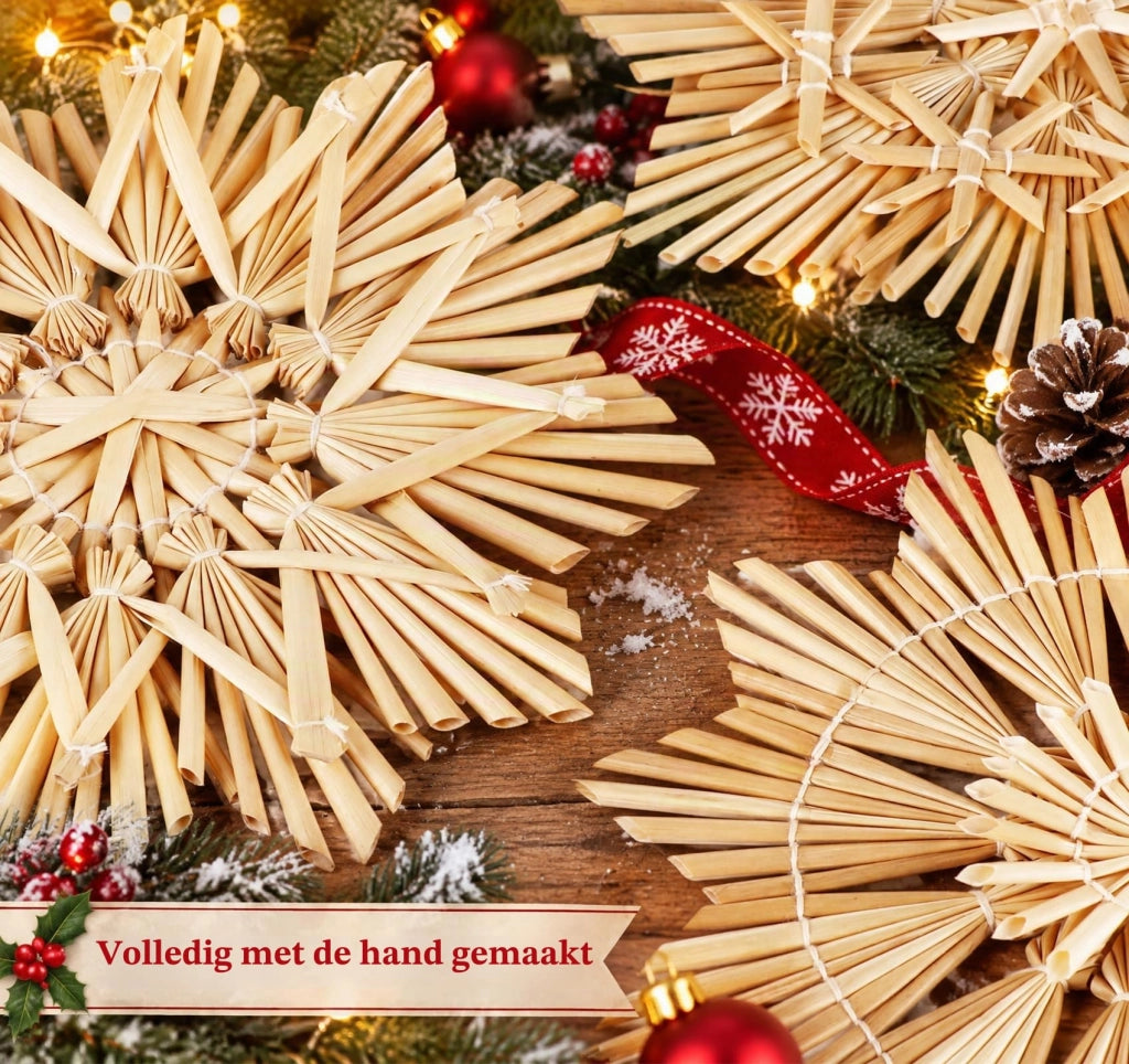 Set di 12 stelle di paglia, diametro 15 cm, colore naturale – decorazioni per l'albero di Natale