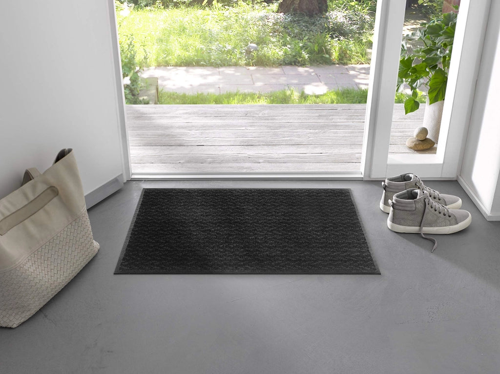 Tappetino antiscivolo per interni ed esterni, modello Duo Charcoal, 50x75 cm, colore nero