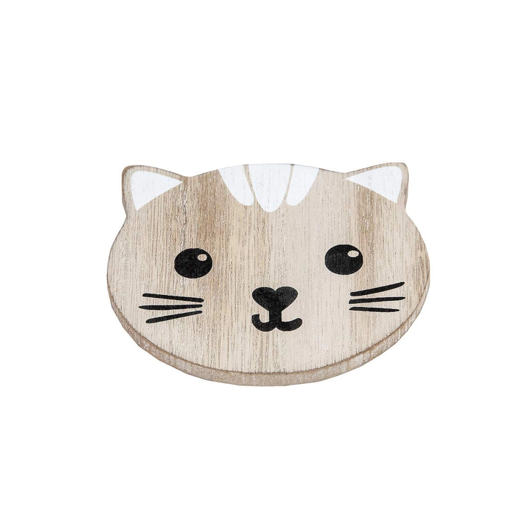 Sottobicchieri in legno a forma di gatto, set da 6 con supporto, color marrone