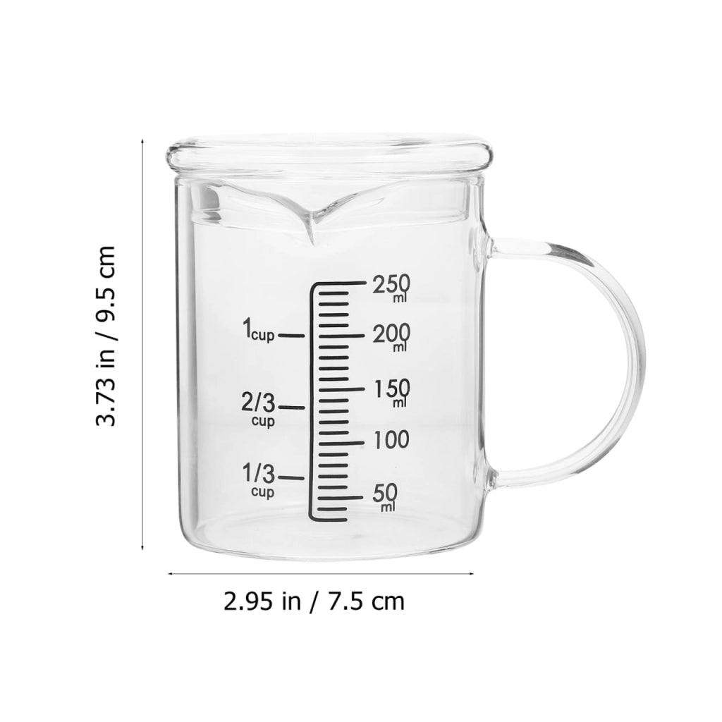 Bicchiere graduato in vetro da 250 ml con scala e coperchio