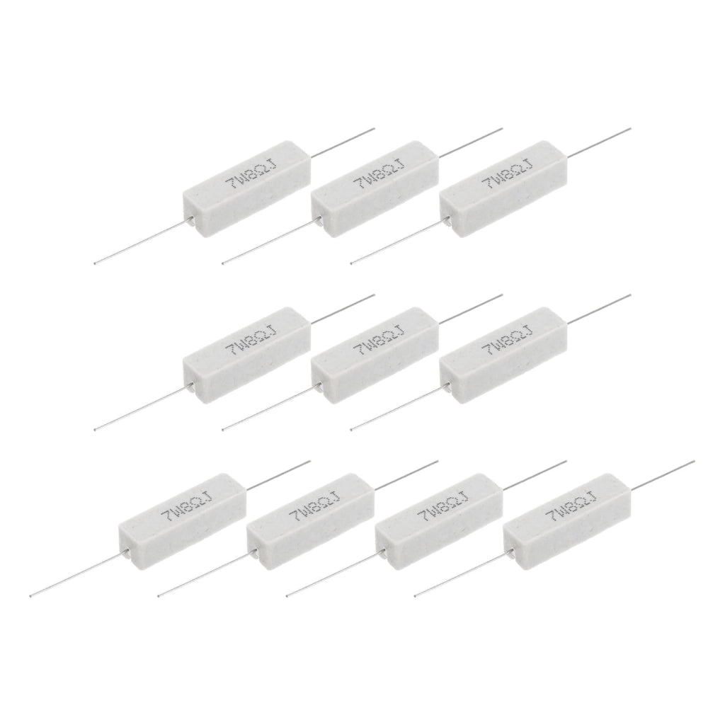 Resistore in cemento ceramico, 8 Ohm, 7 W, tolleranza ±5 %, a filo avvolto, orizzontale, per audio, alimentatore, crossover (10 pezzi)