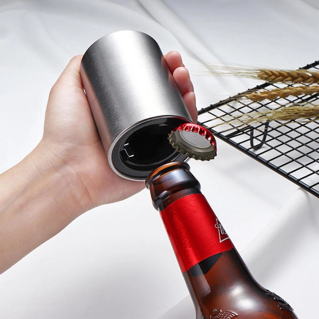 Aprire bottiglie magnetico automatico in acciaio inossidabile, apriscatole a pressione per vino, birra e bibite, per mani deboli, utensile da cucina, accessorio da bar, regalo per uomo